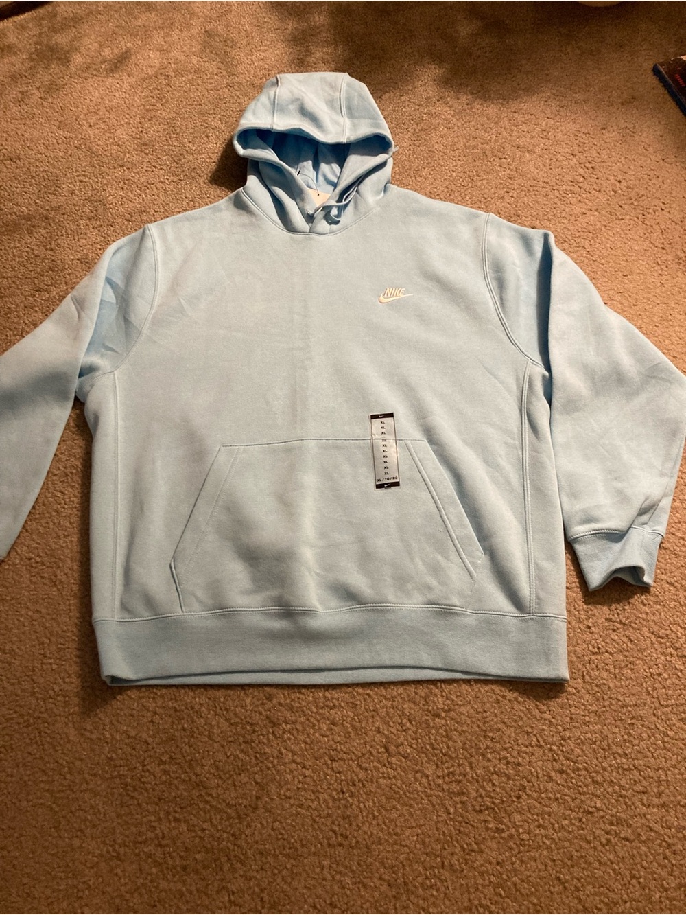 Nike Light Blue Men's XL Pullover Hoodie with Embroidered Swoosh